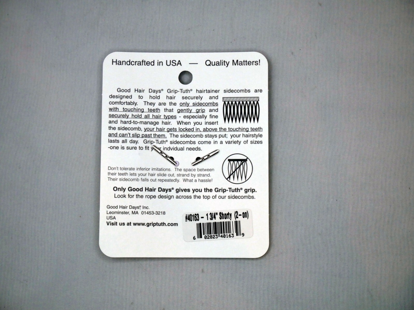 4 Combs x Good Hair Days Grip-Tuth® 1 3/4″ Brown Shorty Combs Made in USA 40163