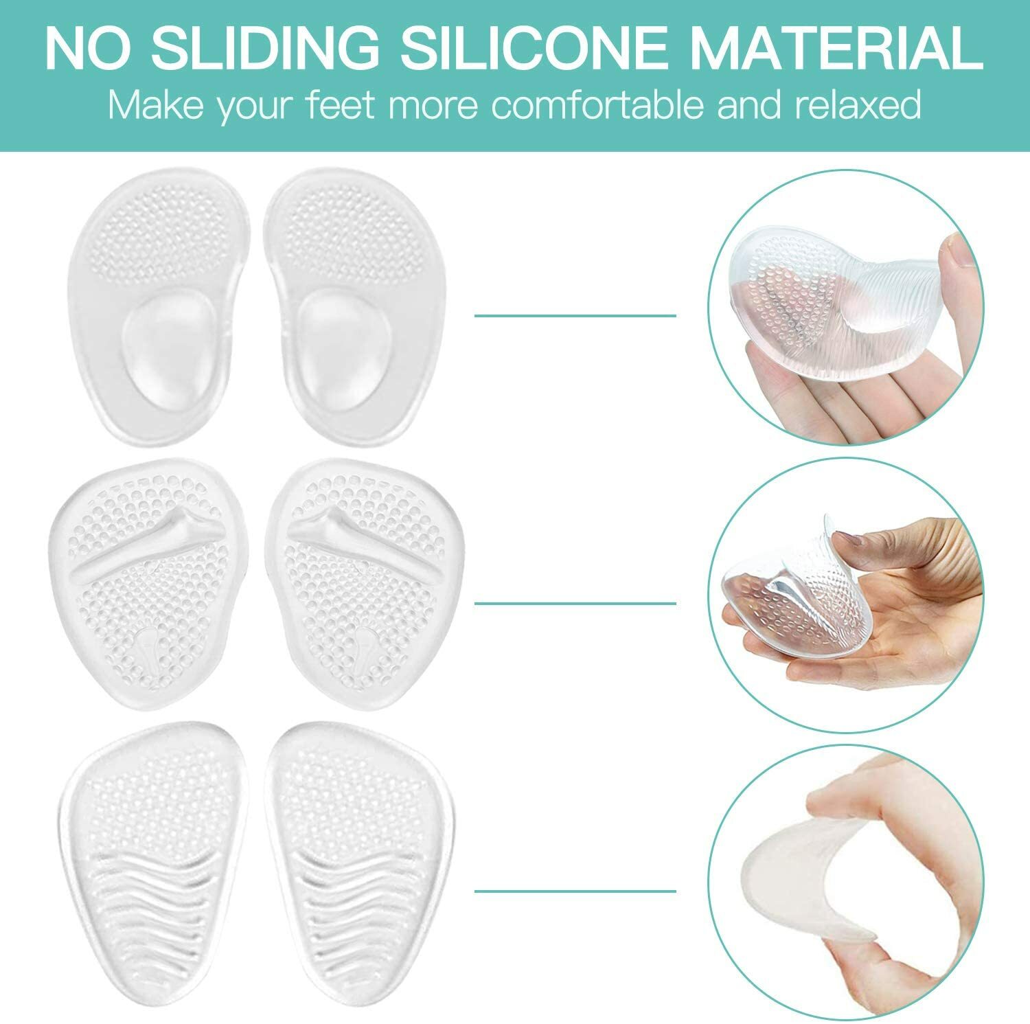 LAISCO 3 Pairs Ball of Foot Cushions for Women Metatarsal Pads Shoe Inserts