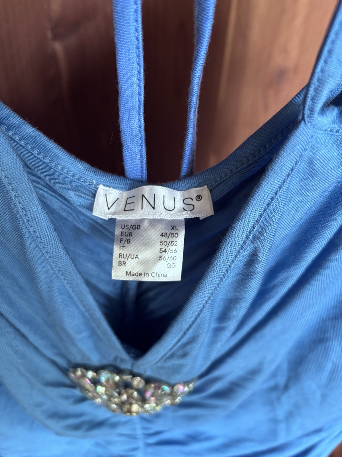 Venus Embellished Off Shoulder Ruched Top With Neck Tie Blue XL