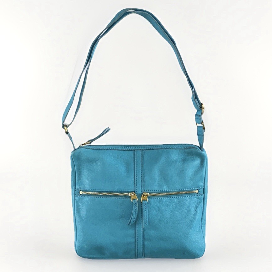 Fossil Teal Tidal Blue Erin Pebble Leather Crossbody Messenger Bag Purse