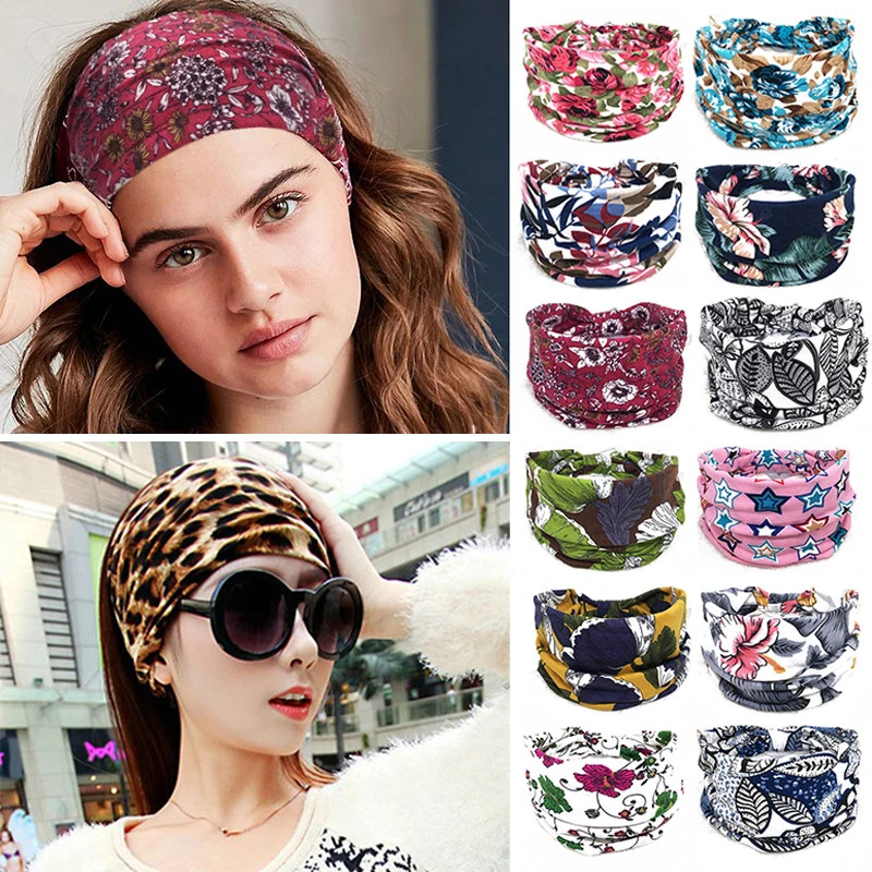 Bohemian Wide Cotton Stretch Headbands Women Headwrap Turban Headwear Bandage