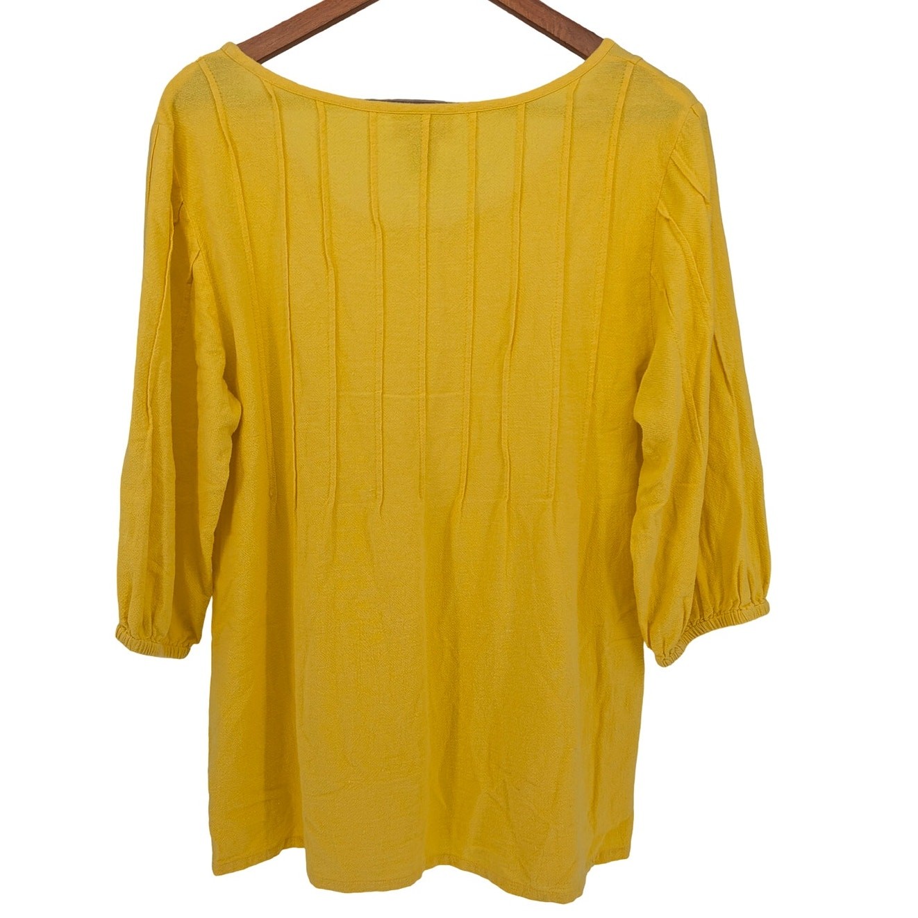 Soft Surroundings Yellow Textured Knit Top Petite Medium 100% Cotton 3/4 Sleeve