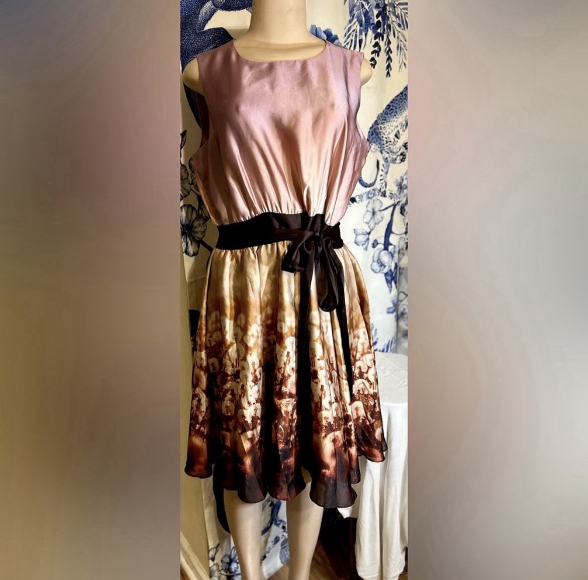 Ted Baker London Gradient Pink Brown Silk Satin A-Line Midi Bow Dress 4
