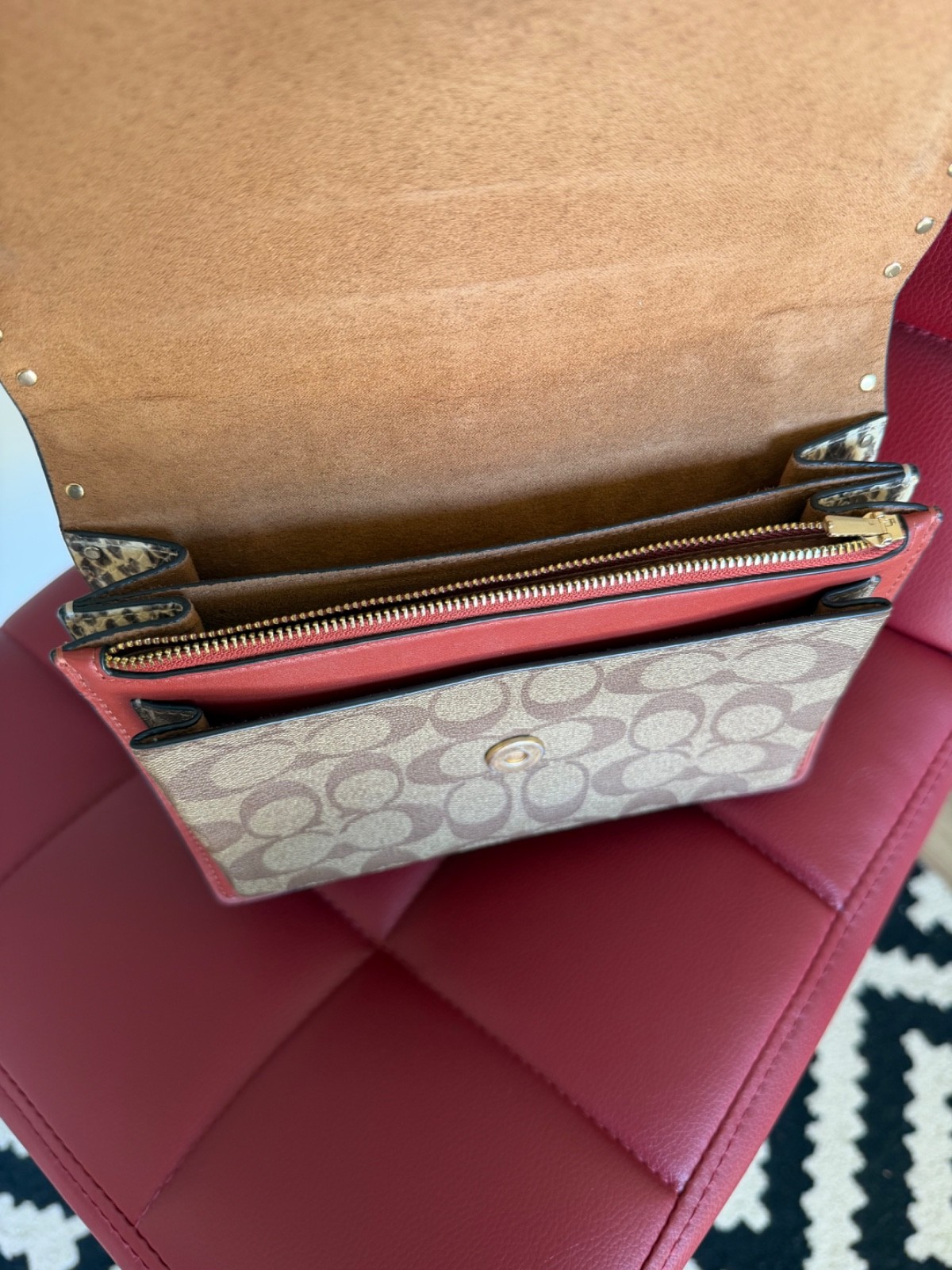 Coach Studded Signature Canvas Chain Crossbody / Shoulder Bag