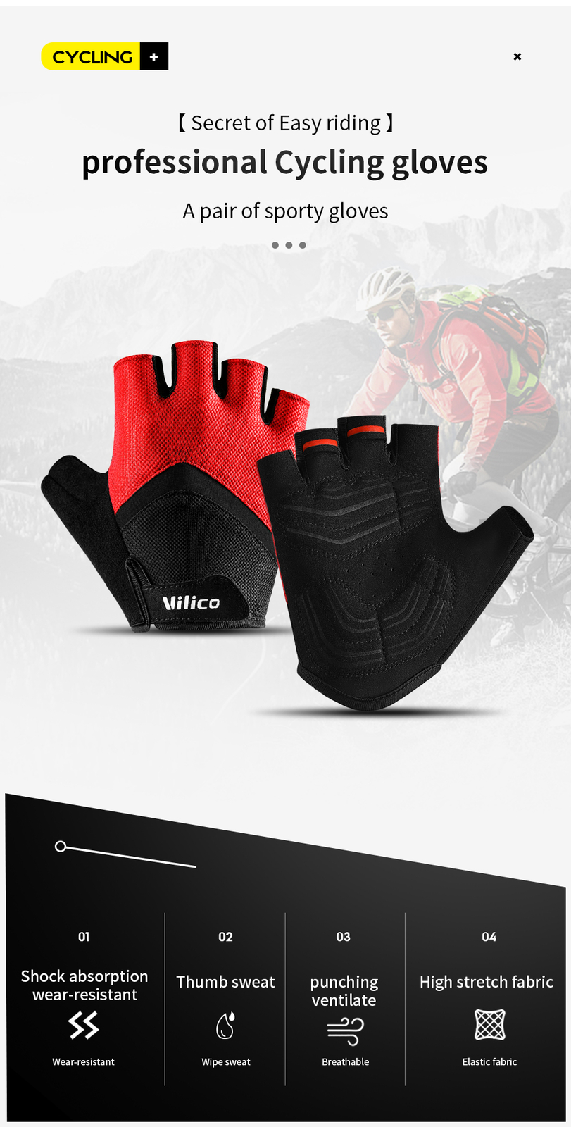Half Finger Cycling Gloves Outdoor Sports Racing Gloves Pad Breathable Driving
