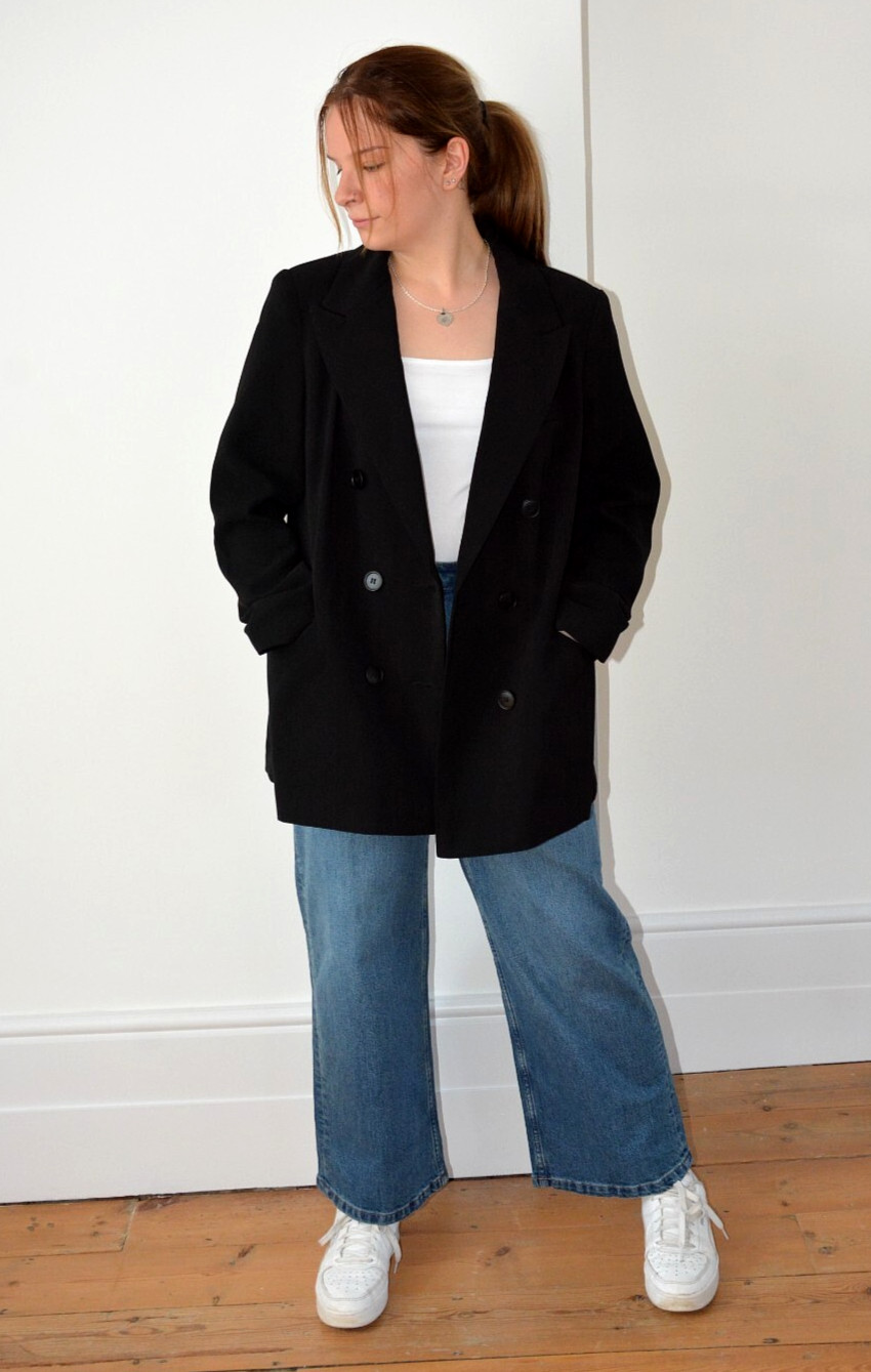 EX PRIMARK BLACK LAPEL DOUBLE BREASTED FULLY LINED BLAZER/JACKET SIZE 16-18-20