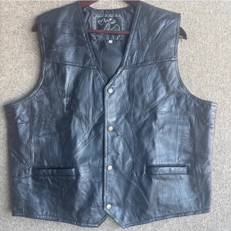 South West Territory Men’s Soft Leather Snap Close Riding/Biker Vest Sz 3XL Blk