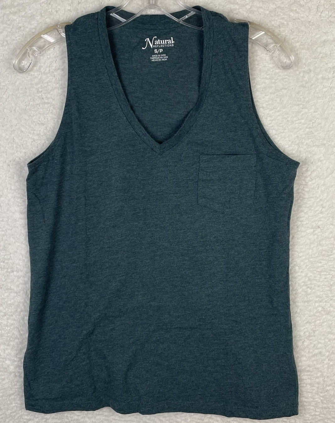 Natural Reflections Tank Top Womens Size Small Green Cotton Blend Pocket