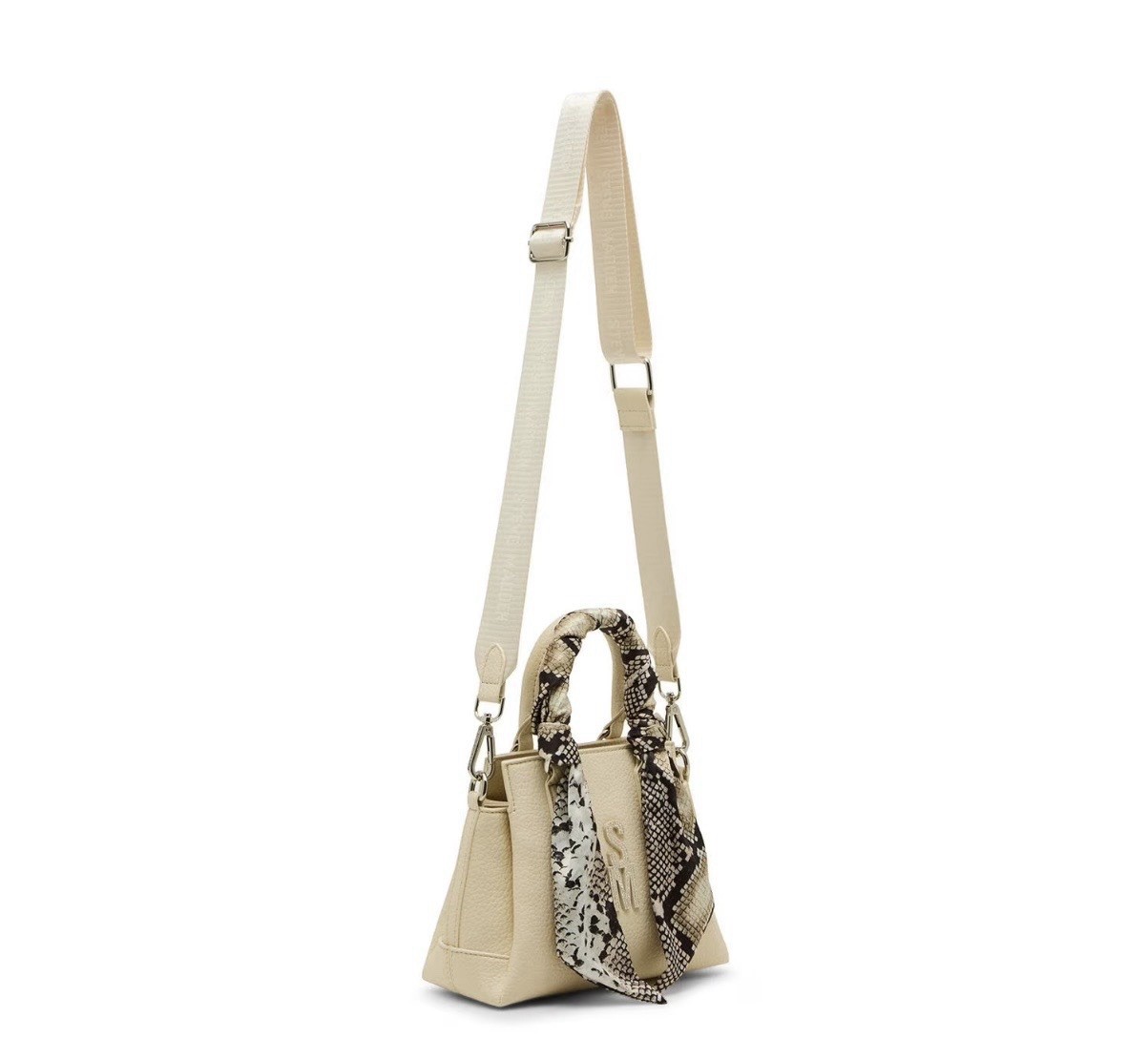 Steve Madden Ivory Small Pebbled Satchel Top Handle Zip, Detachable Strap, Logo
