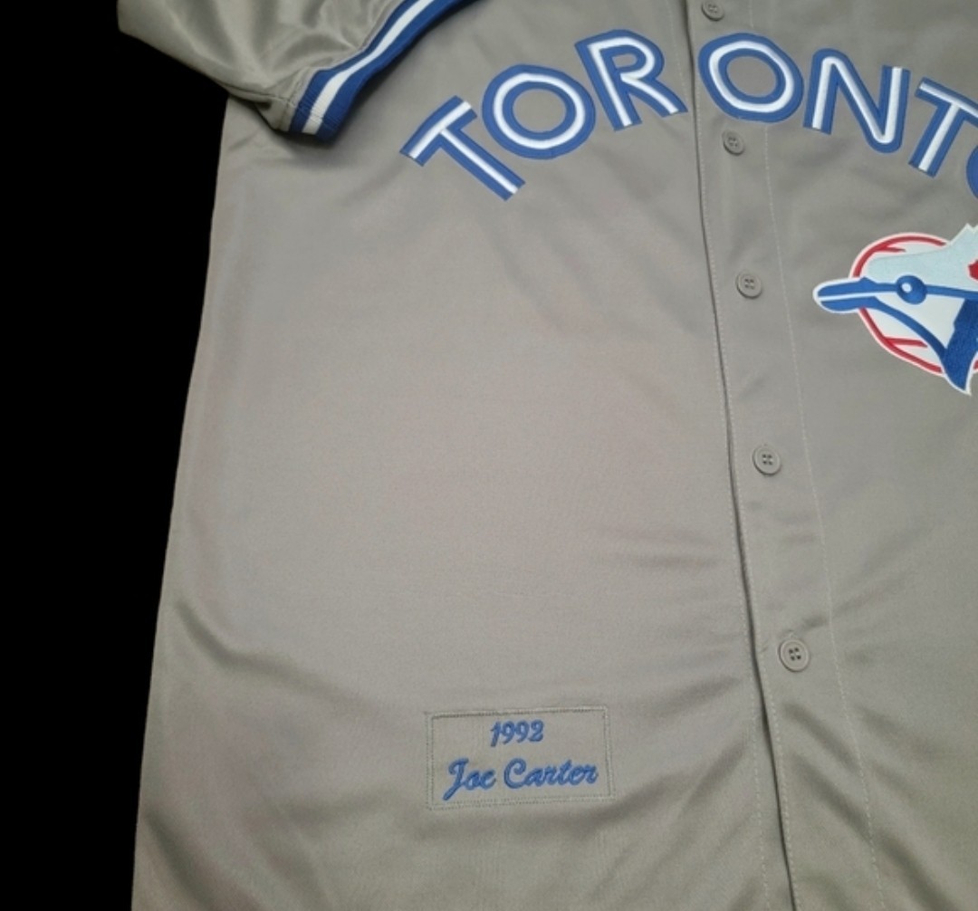 Joe Carter Toronto Blue Jays 1992 Men’s Road Gray Button-Up Baseball Jersey