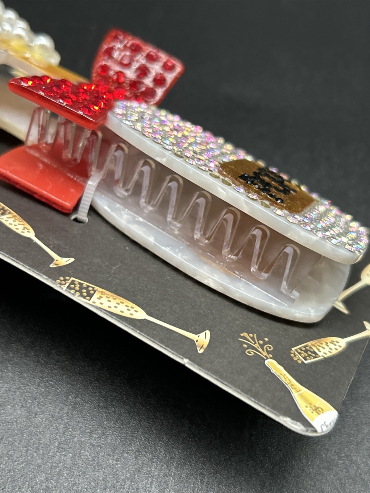 Piper K “Pop” Champagne Bottle Crystal Sequin Beaded Hair Clip Claw New Cute
