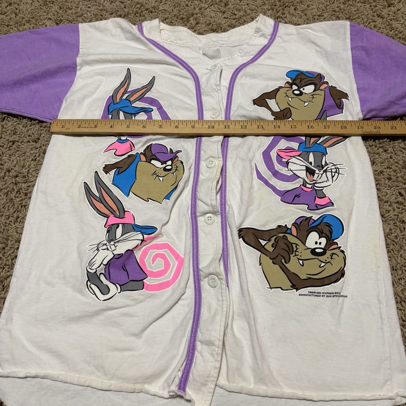 Vintage 1990s Looney Tunes Baseball Jersey Bugs Bunny Taz
