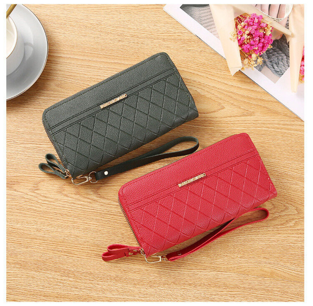 Women‘s Large Capacity Leather Wristlet Clutch Wallet Long Cell Phone Bag Zipper