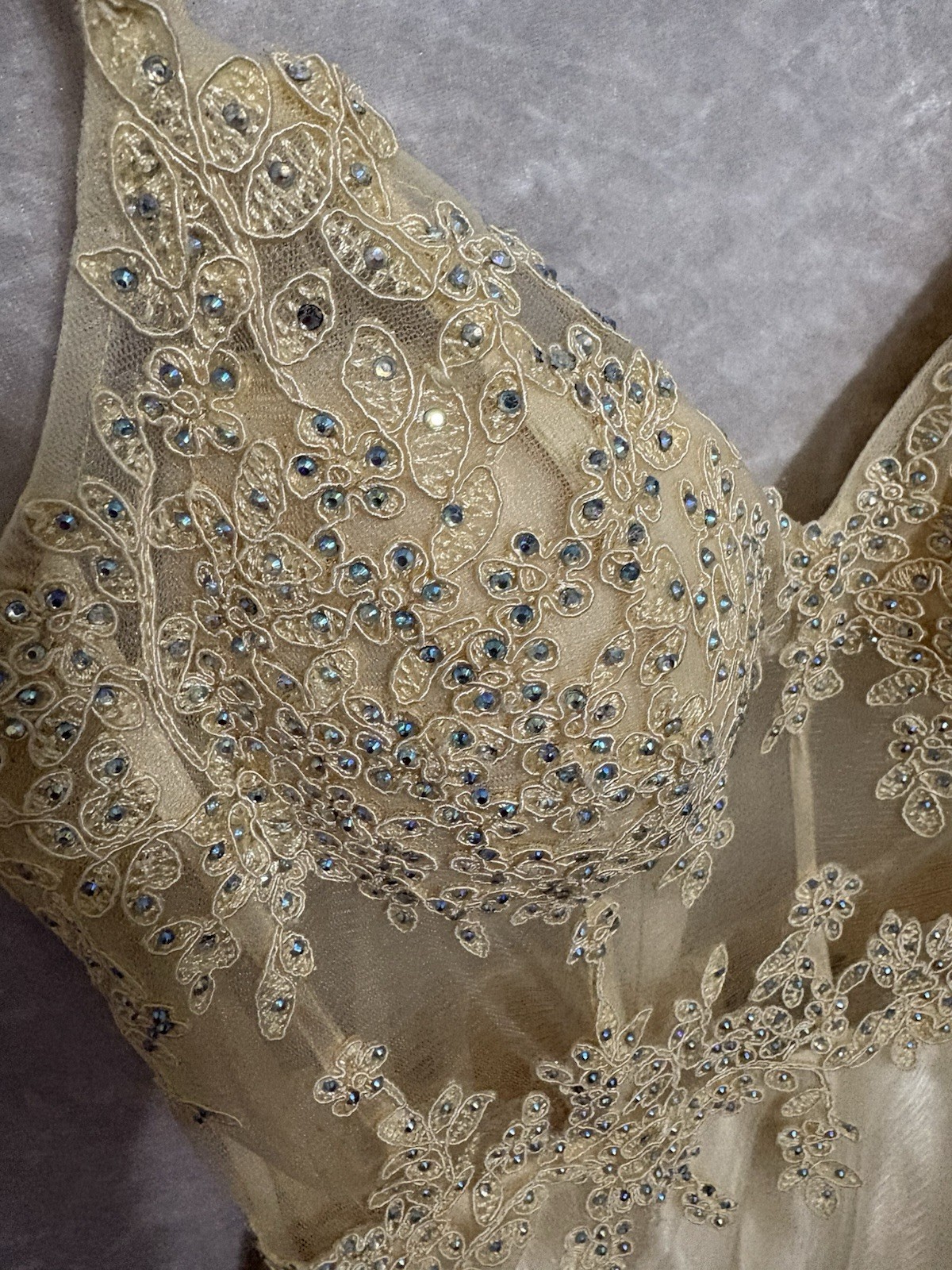 Blondie Nites by Stacy Sklar Champagne Beaded Prom Dress 7 Fairycore Formal Gown