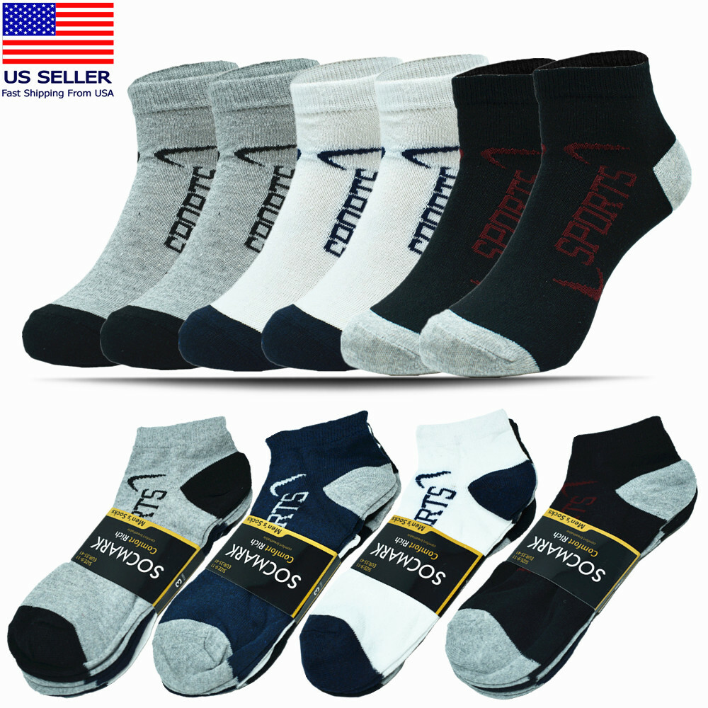 Men Ankle Low Cut Quarter Crew Athletic Sport Casual Socks Cotton 9-13