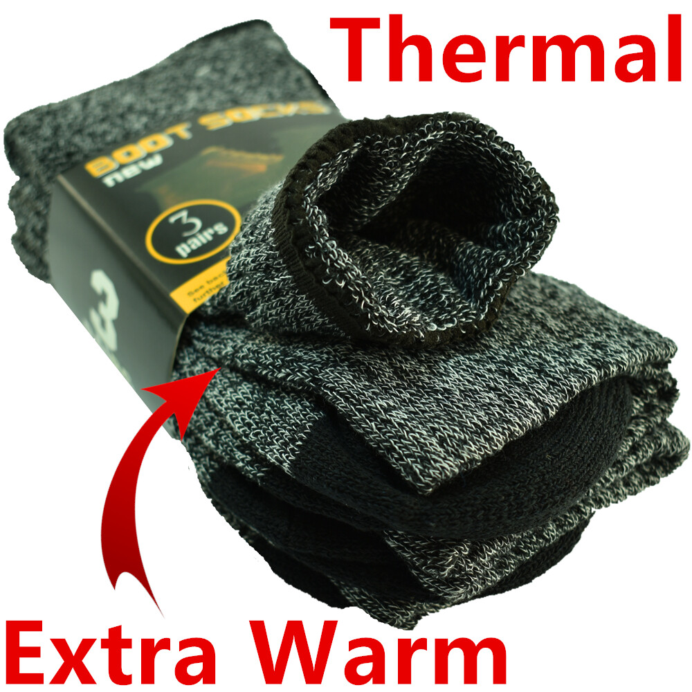 3-12 Pairs Men Winter Thermal Heavy Duty Cotton Cushioned Crew Work Boots Socks
