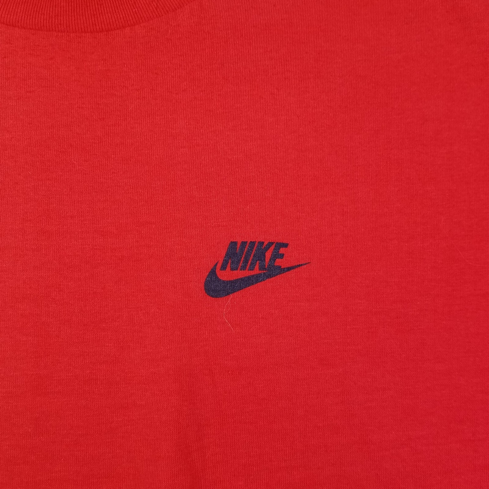 VTG 80s Nike Blue Tag Logo Shirt Sz Lg USA Made Single Stitch Left Chest Print