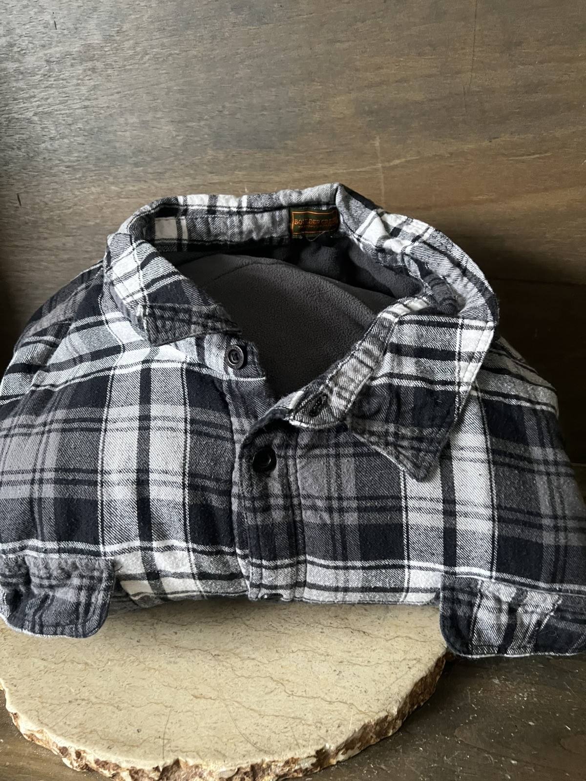 Boulder Creek Flannel Jacket SIZE 7XL BIG GRAY PLAID LONG SLEEVE BUTTON UP