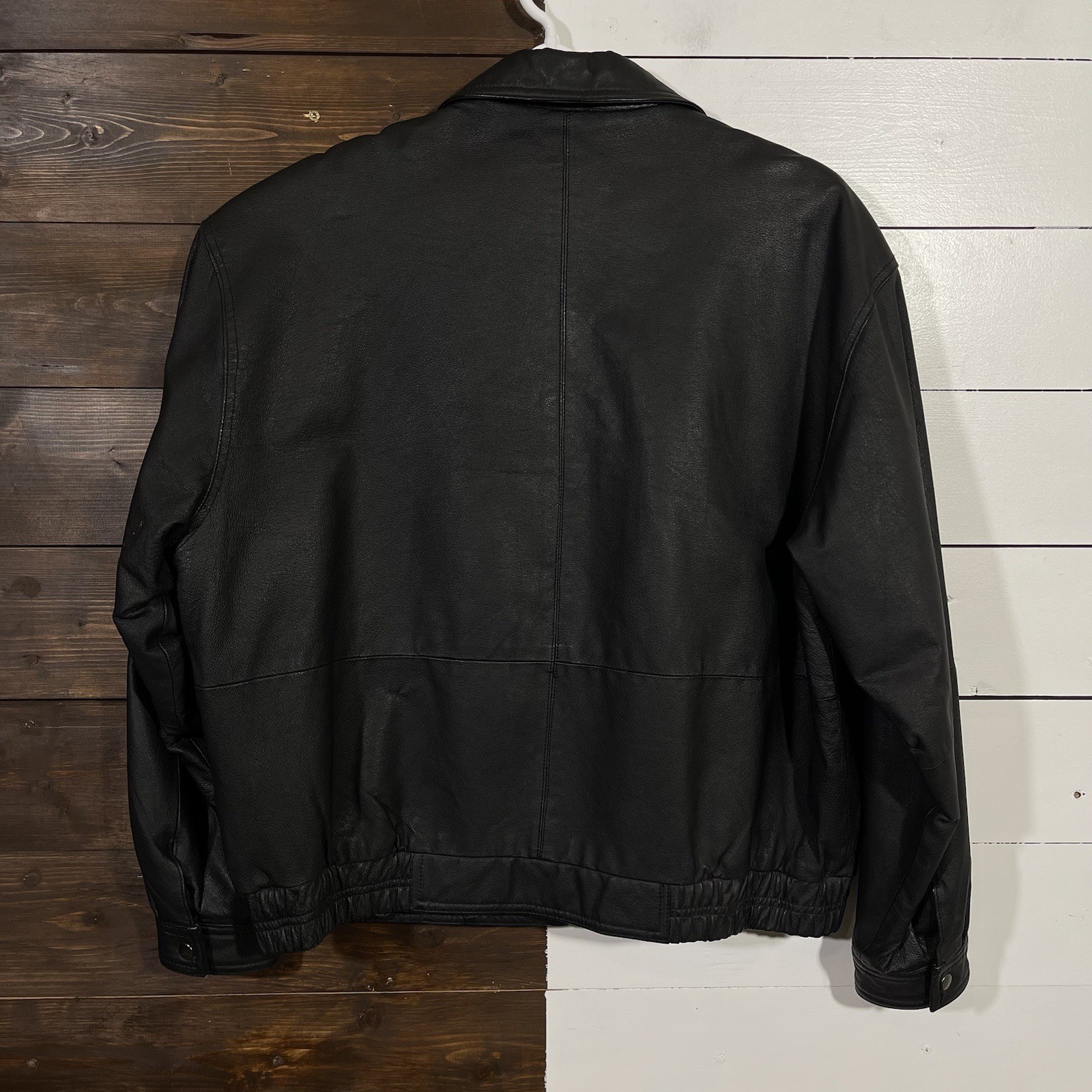 Members Only Vintage Black Leather Zip Front Jacket Collared Men’s Size XL
