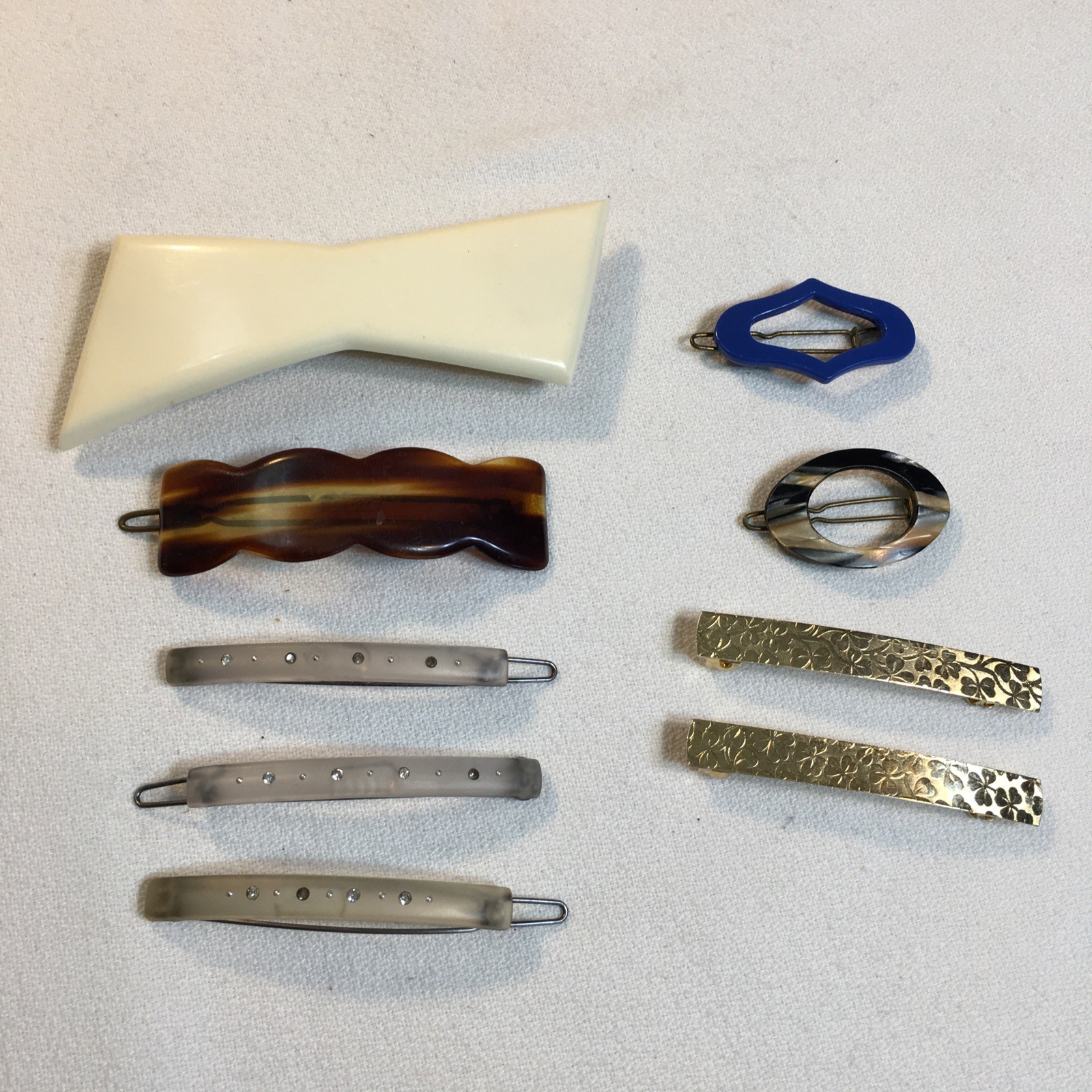 Lot of 9 Vintage Hair Clip Pin Barrettes Assorted Made in France