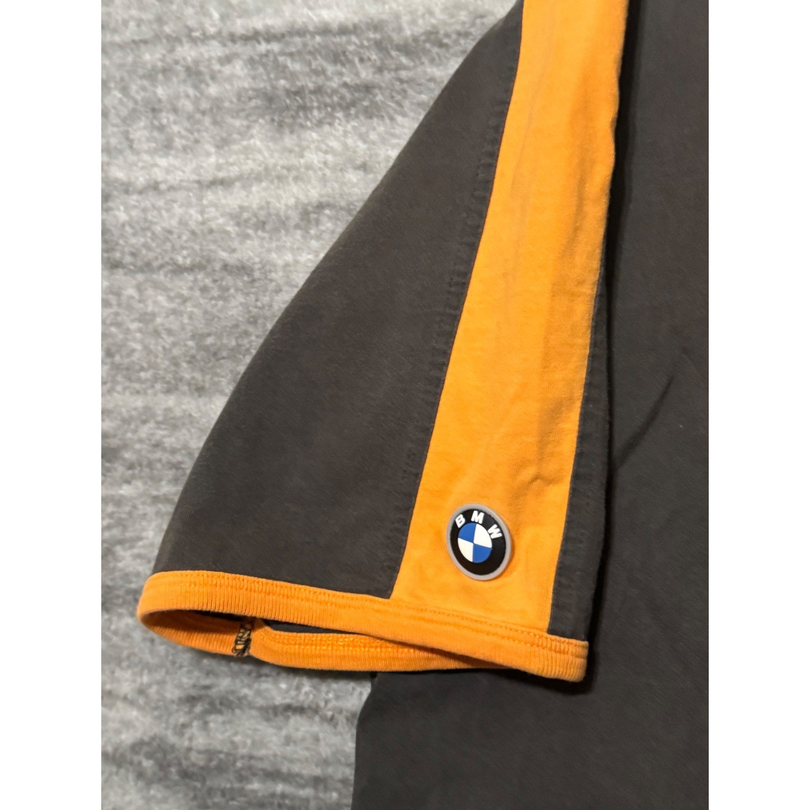 BMW Motorrad Mens XL T-Shirt Charcoal Grey Orange Racing Stripe Cotton Tee