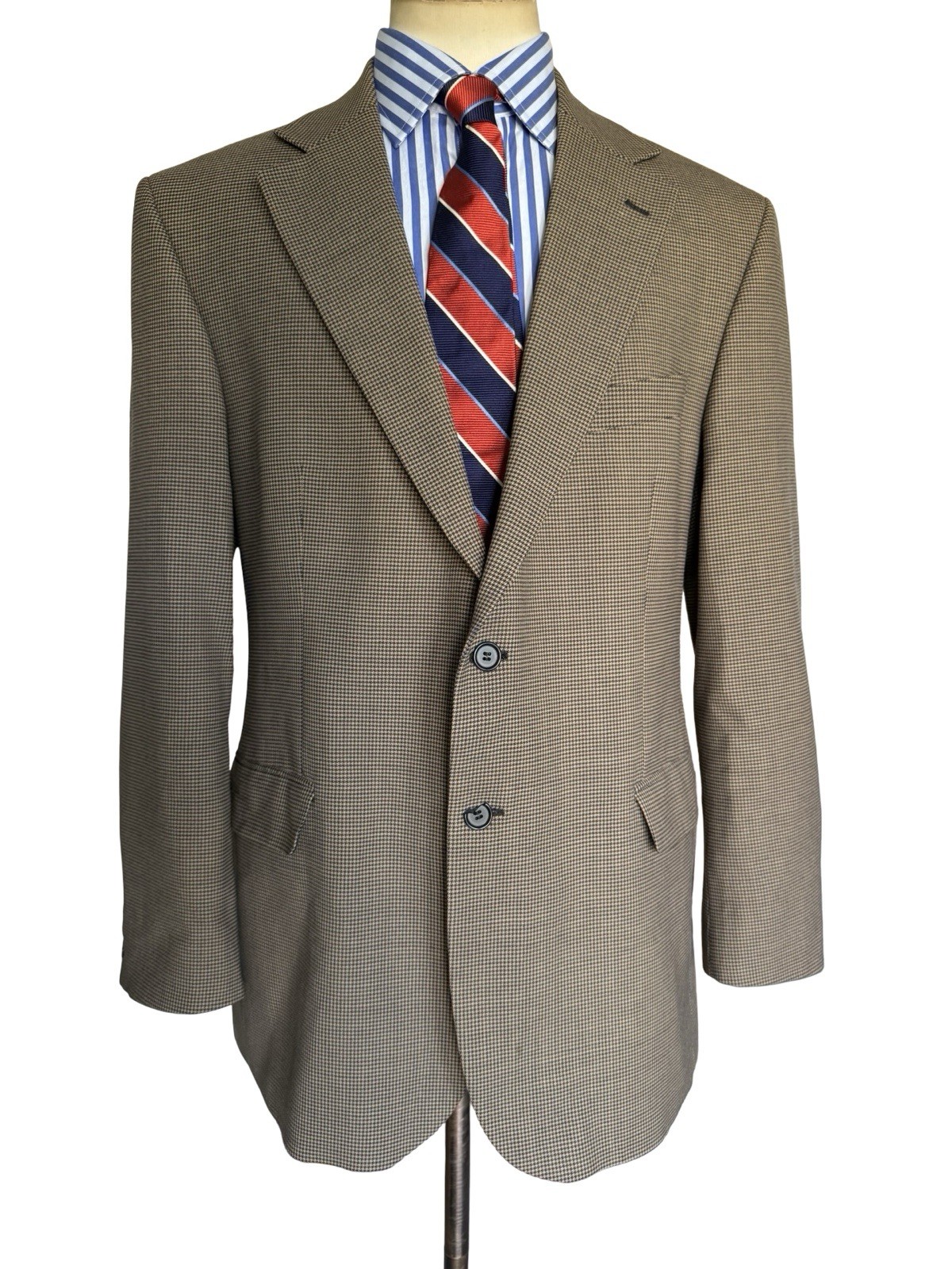 Vintage Men’s Marks & Spencer Houndstooth Blazer 44R Navy/Beige Machine Washable