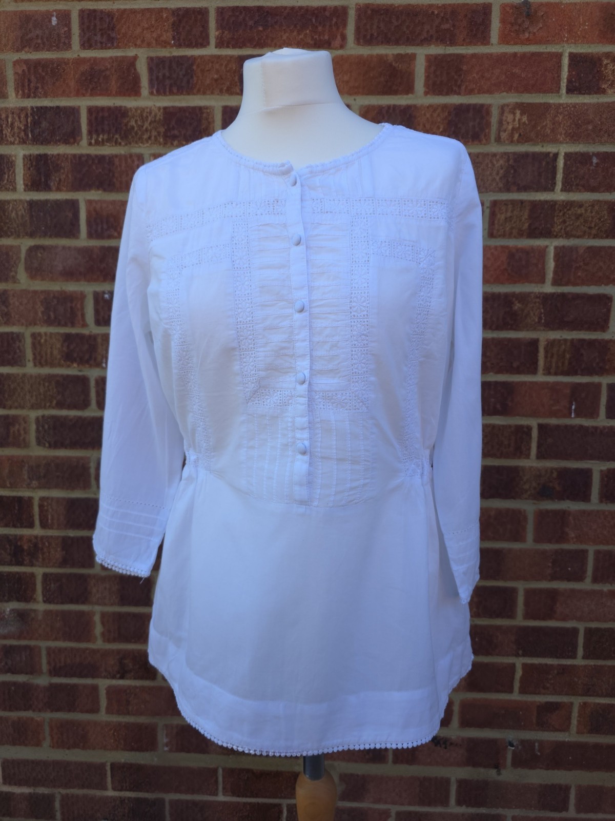 Marks & Spencer White 100% Cotton Anglaise Broderie Openwork Embroidered Blouse