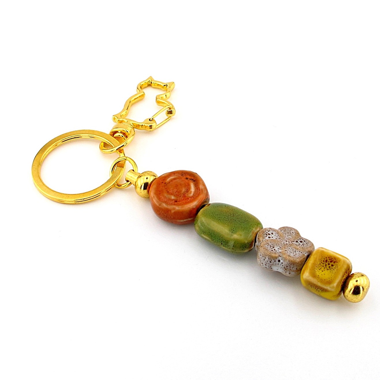 Handmade Ceramic Cat Keychain Purse Bag Charm Screw Off Interchangeable BCH06