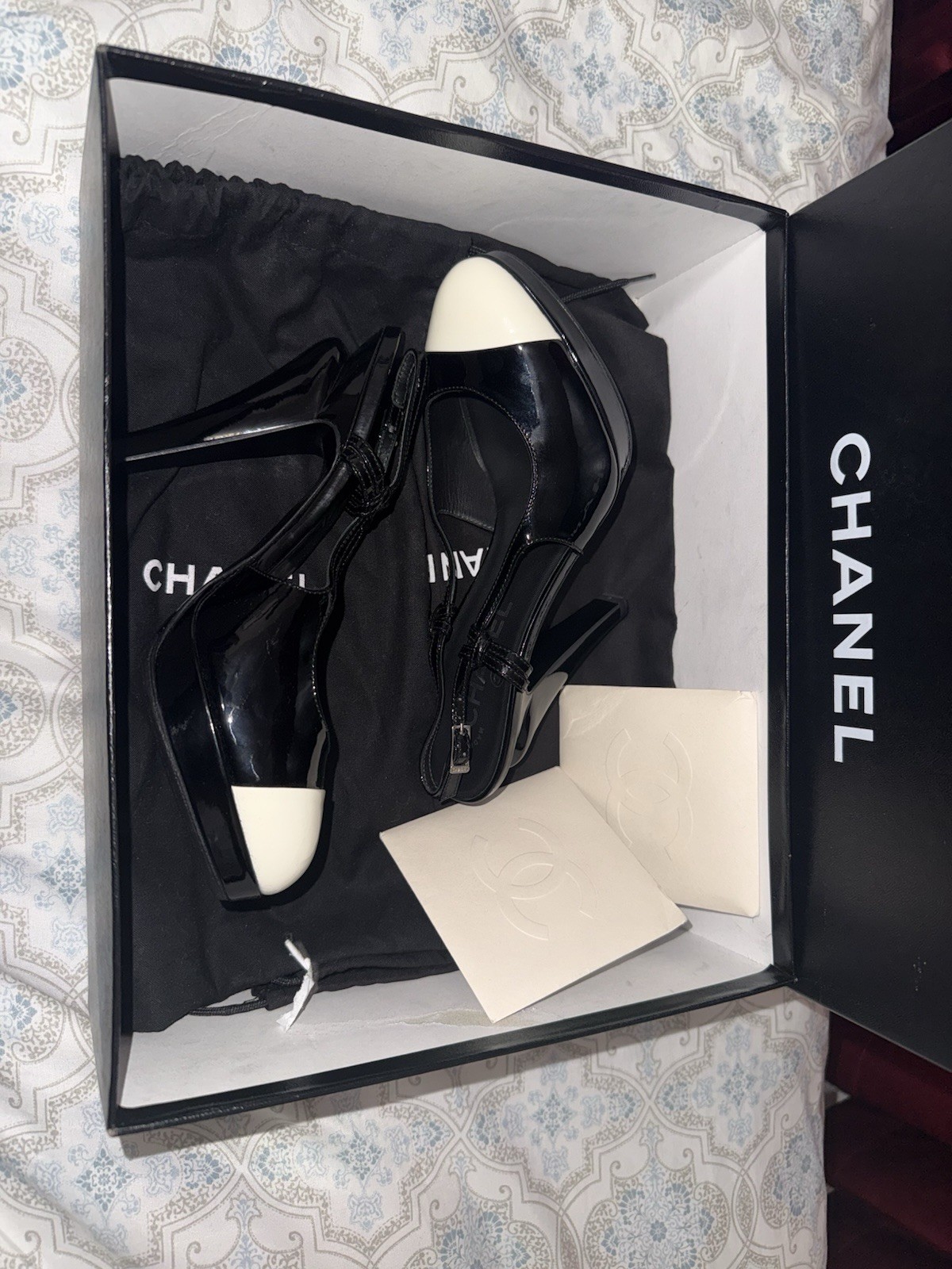 Vtg 2008 Chanel Black Bicolor Patent Leather Heels 36.5 *See Description*