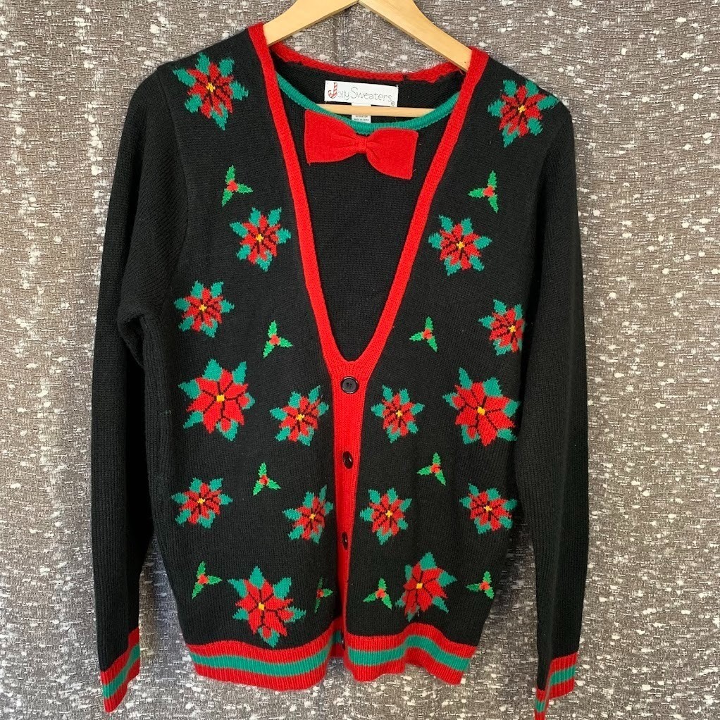 Jolly Sweaters Knit Christmas Sweater Holiday Poinsettia Women’s M