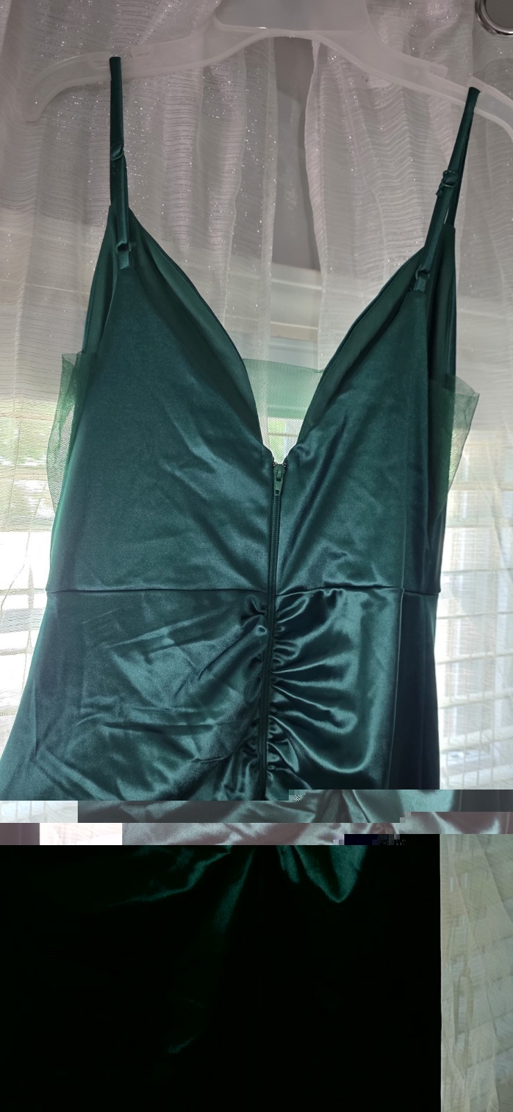 Windsor Green Satin Ruched V-Neck Spaghetti Straps Long Ball Gown Dress M