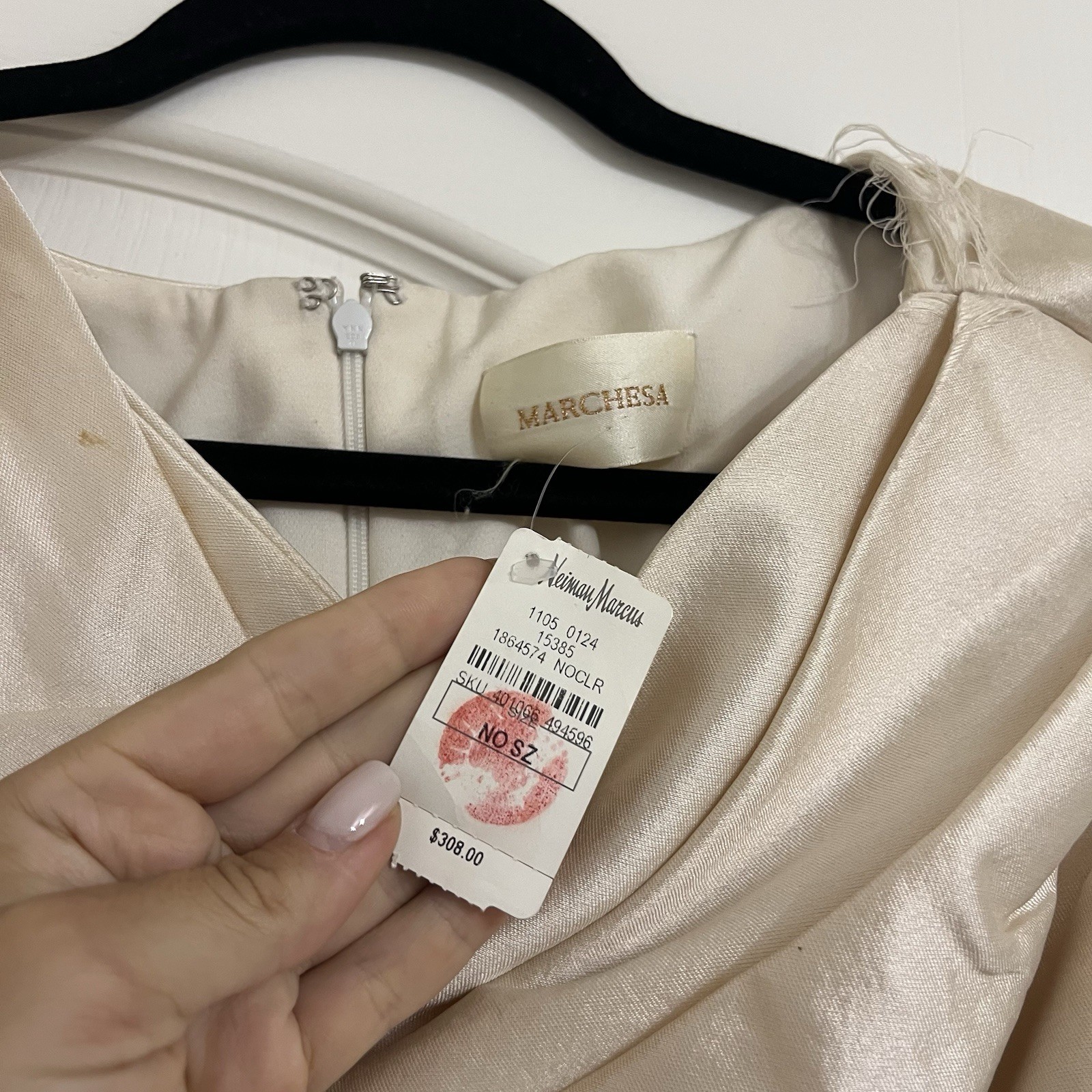 Marchesa Ivory/Black Colorblock Silk Satin Off Shoulder Sheath Dress 6