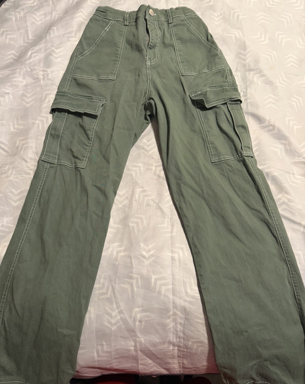 Orange Kiss Essentials Women’s Green Cargo Pants Pockets Elastic Waist S