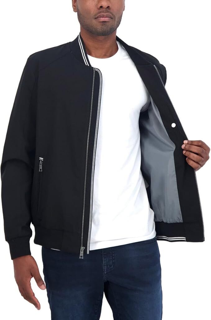 Nautica Men’s Lightweight Striped Collar Bomber Jacket