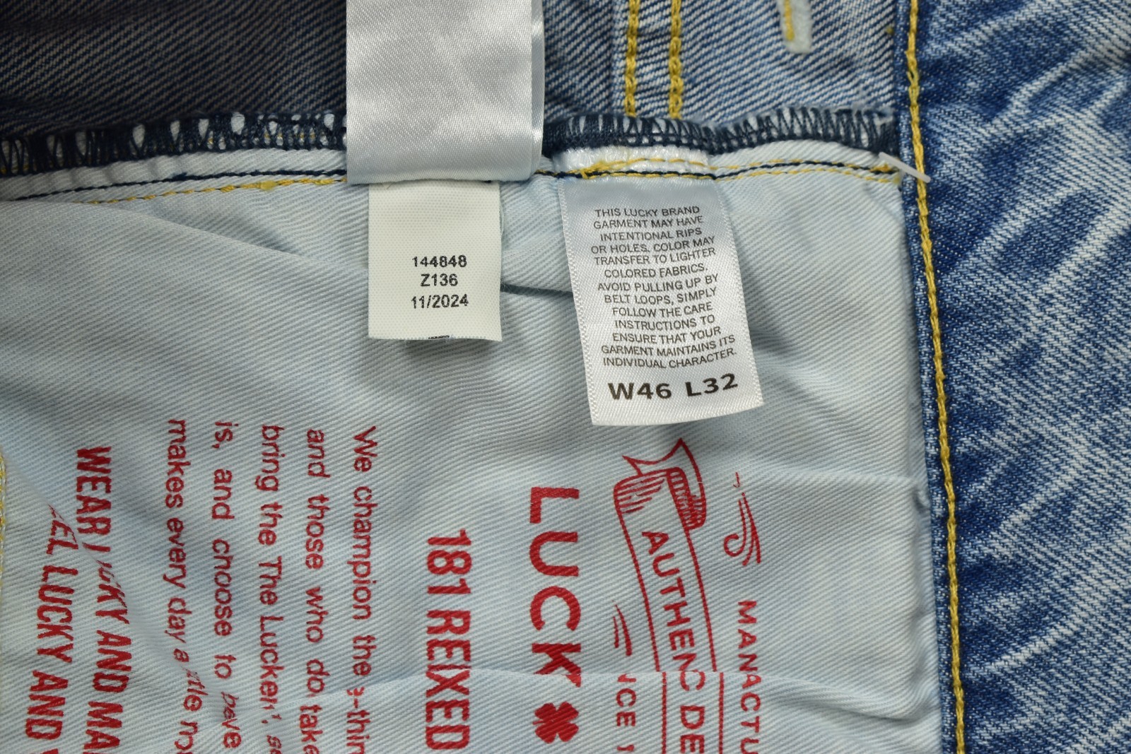 Lucky Brand Men’s 181 Relaxed Straight Denim Jeans Monaco Blue Stretch 46×32 NEW