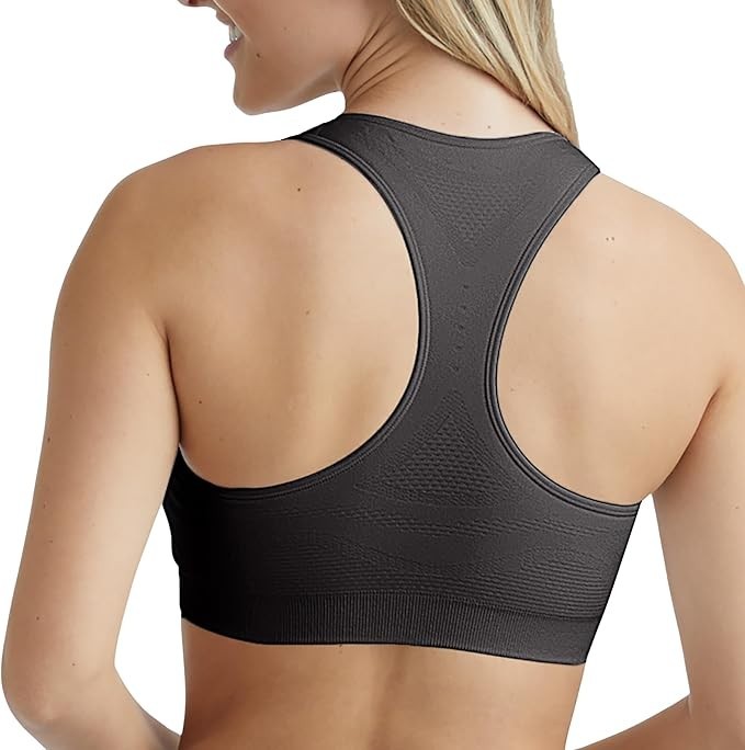 Pack 2 Hanes Racerback Sports Bra JOGBRA Comfort Fit Seamless bra, Black, Large