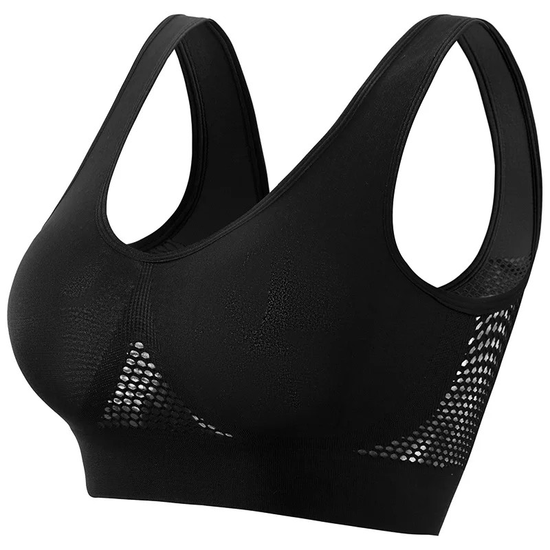 Plus Size Mesh Sports Bra Seamless Wireless Ribbed Crop Top S-5XL