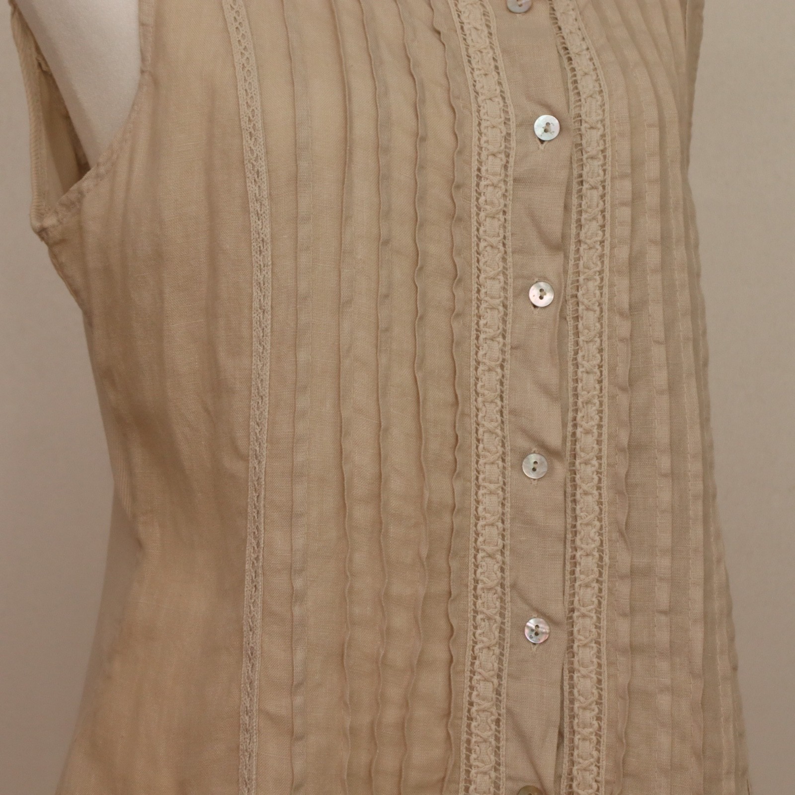 Lina Tomey Made in Italy Women’s Large Slevless Blouse 100%Linen 95%Cotton Beige