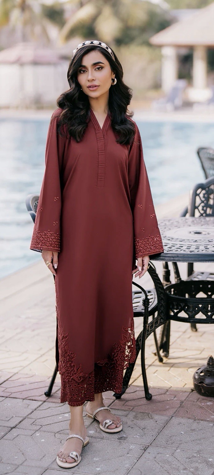 Women’s Brown Lace Detailed Kurta Kurtas/Kurti Traditional Indian Tunic