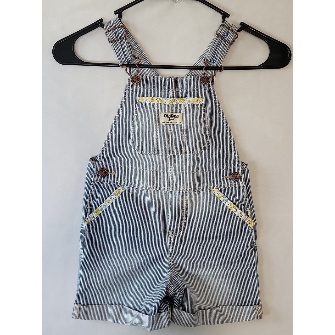 OshKosh B’gosh Girls 4T Striped Denim Shortalls Front/Back Pockets