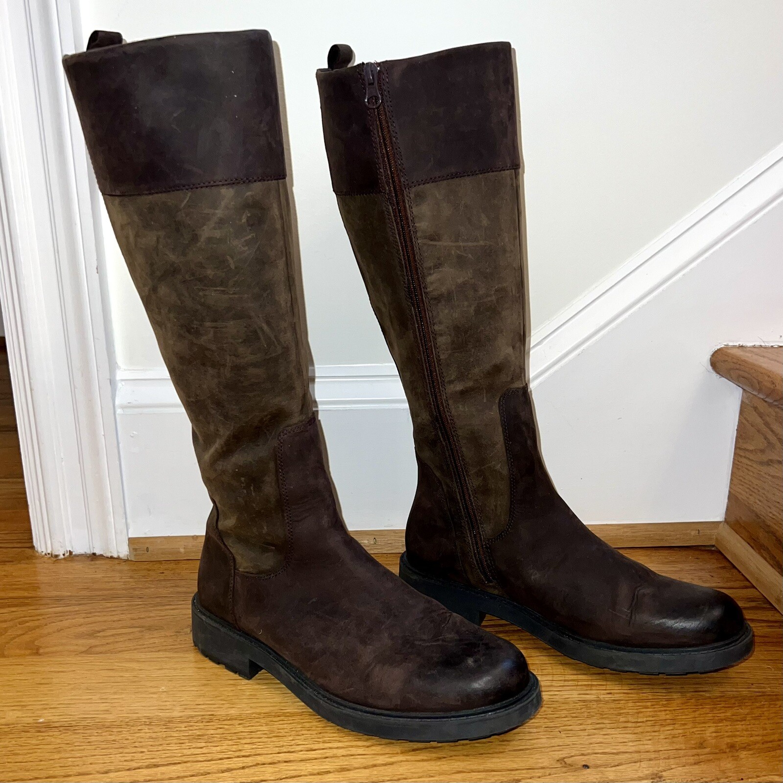 Clarks Leather Boots 9.5 Dk Brown oiled Nubuck Zipper Riding Orinoco2 Horse