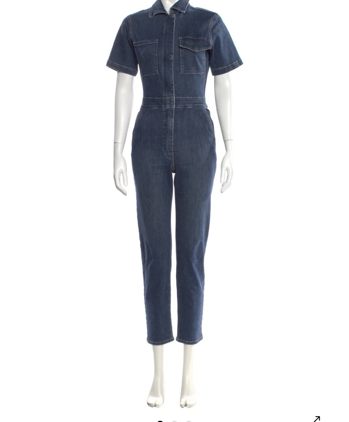 RIVET UTILITY L/XL Blue Denim Jumpsuit Short Sleeve Rebel Stone Wash Stretch