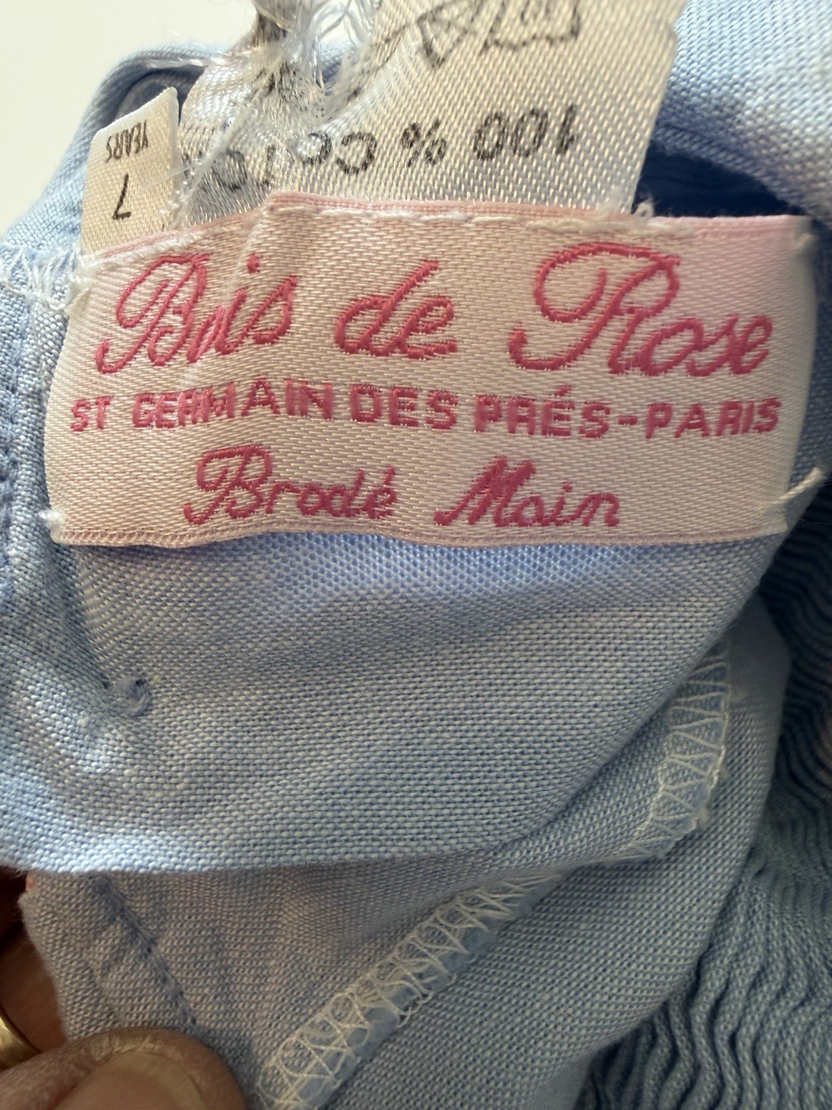 Vintage Bois de Rose Smocked Blue Dress Peter Pan Collar Size 7 Girls