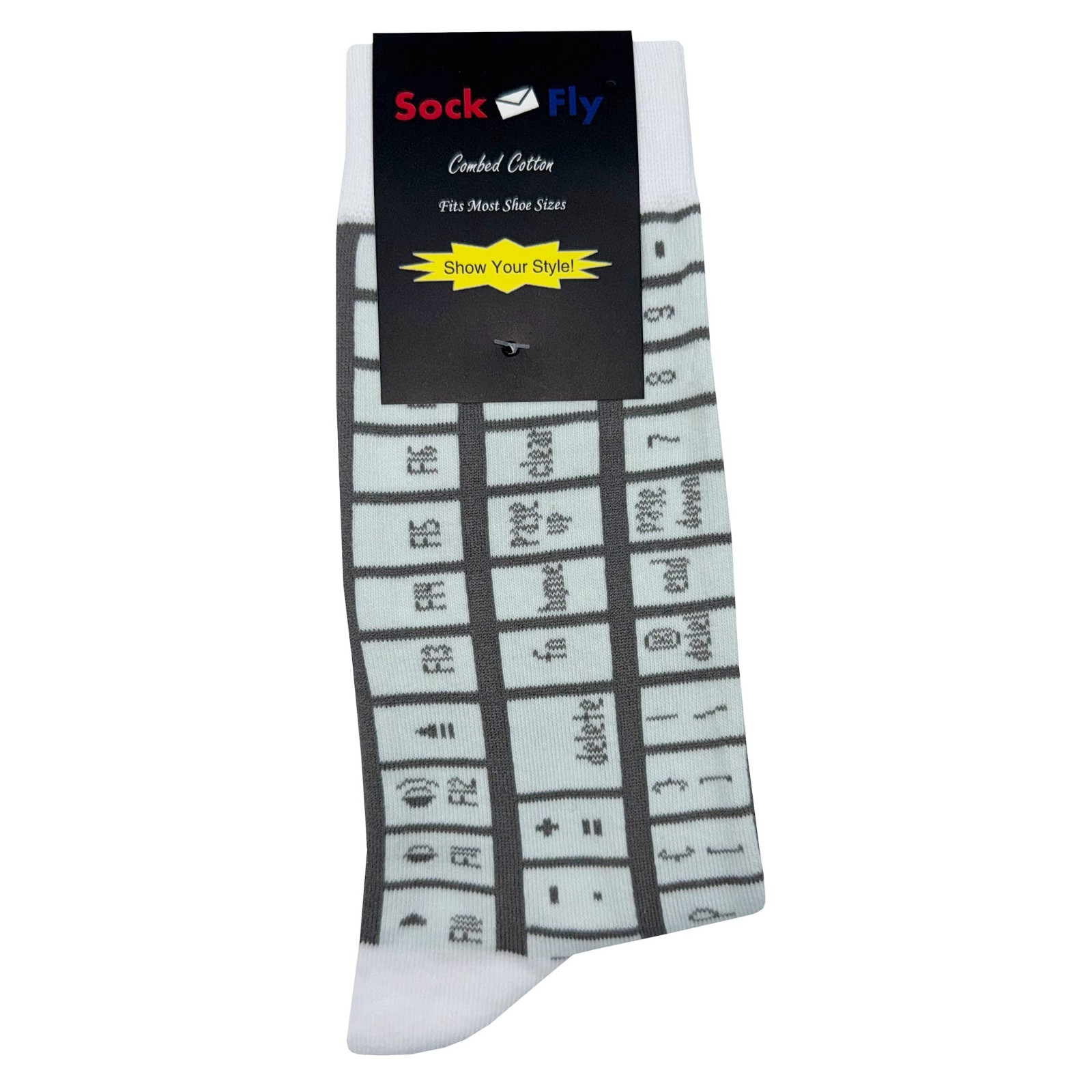 NWT Keyboard Dress Socks Novelty Men 8-12 Gray Crazy Fun Sockfly