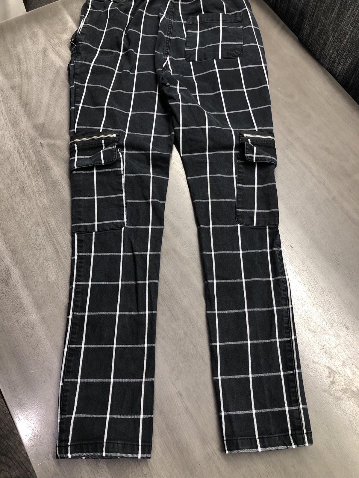 Hot Topic Womens Size M Cargo Jean Pants Black White Checkers Zippers