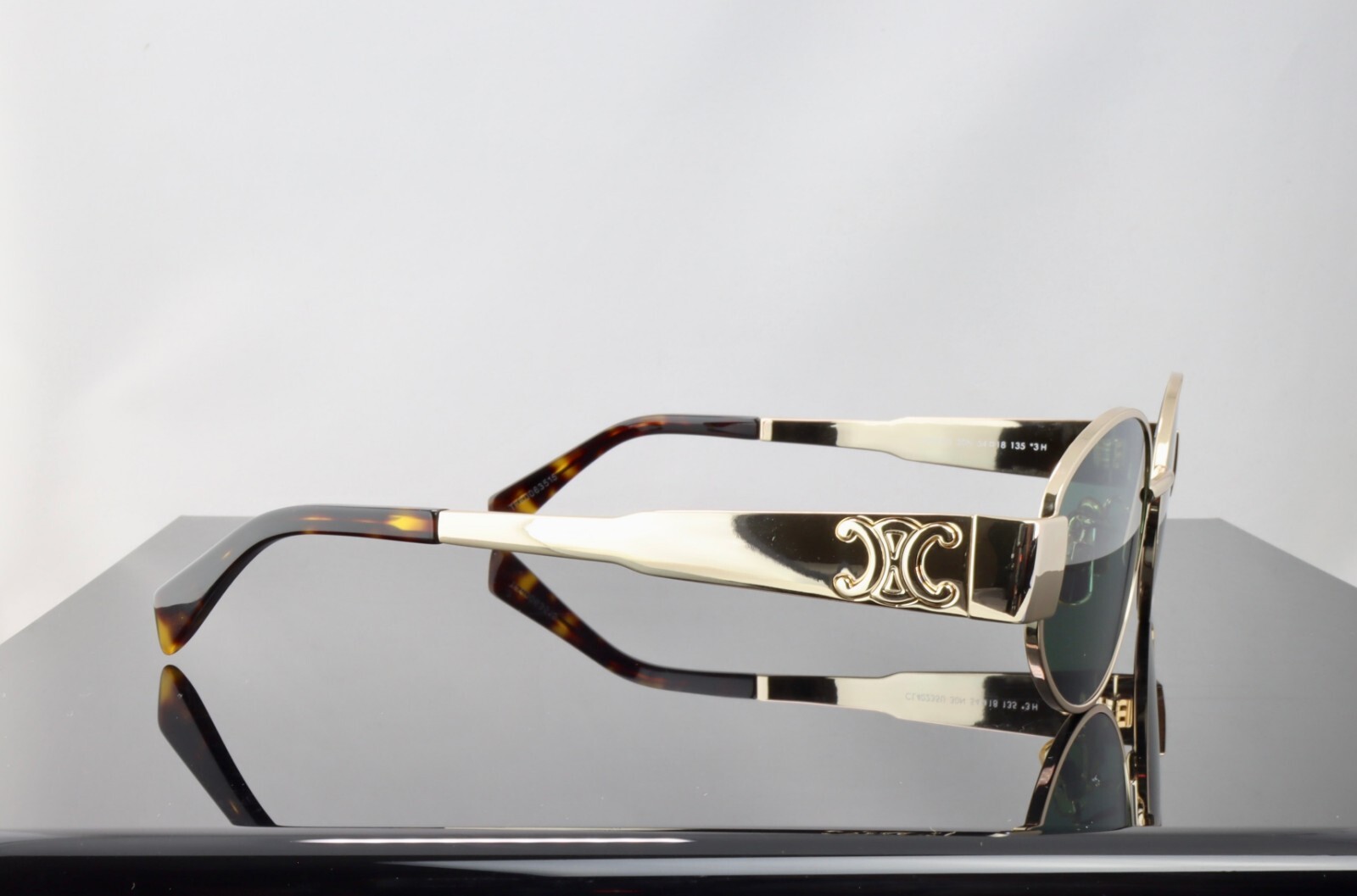 Celine Triomphe Metal CL40235U 30N Gold / Green Lenses Oval Sunglasses 100% UV