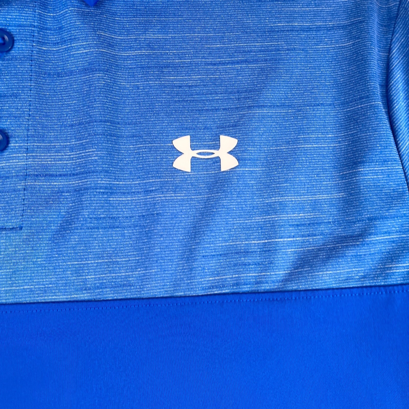 Under Armour Polo Shirt Large Royal Blue Heather Solid 2Tone Stretch Logo Mens