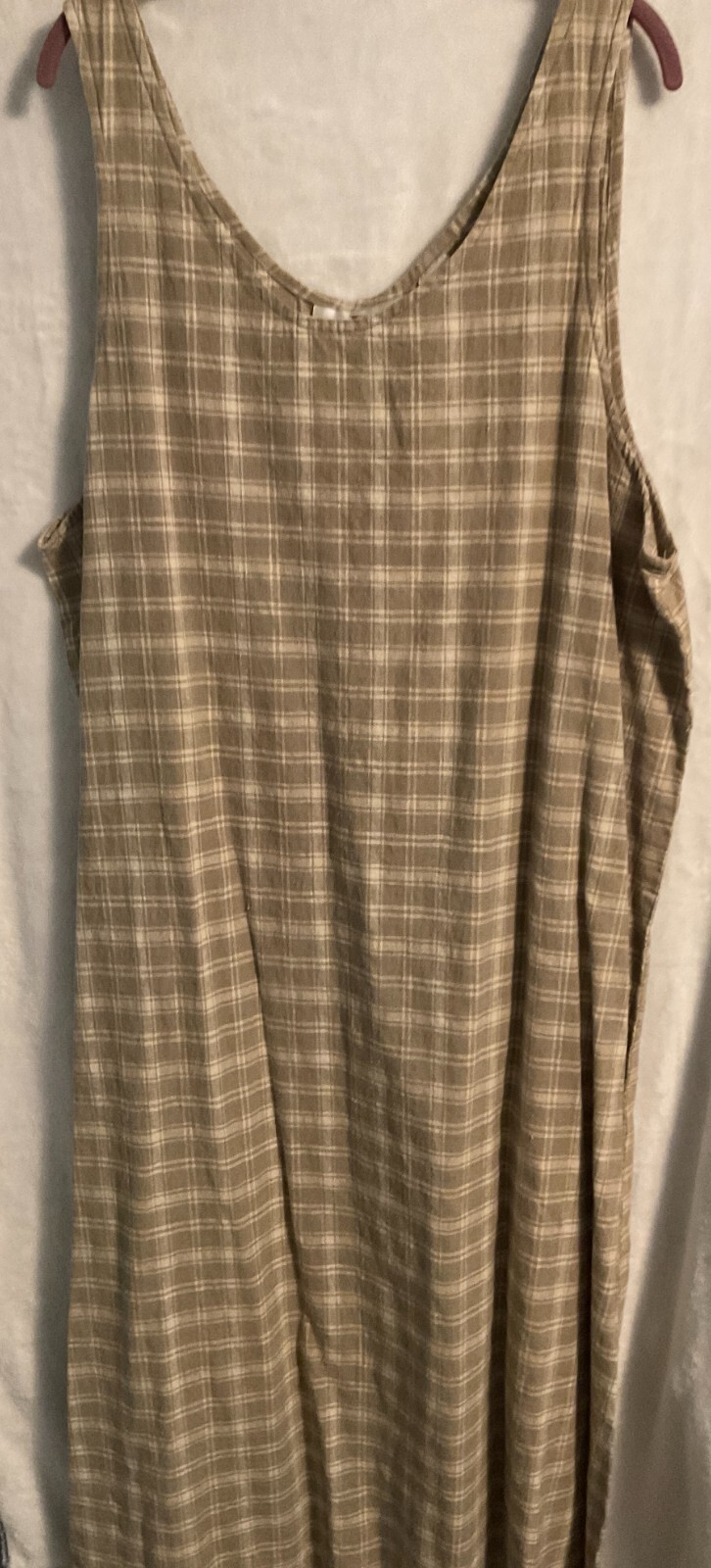 Studio C Beige & White Plaid Multi-Color Cotton, Linen Sleeveless Long Dress