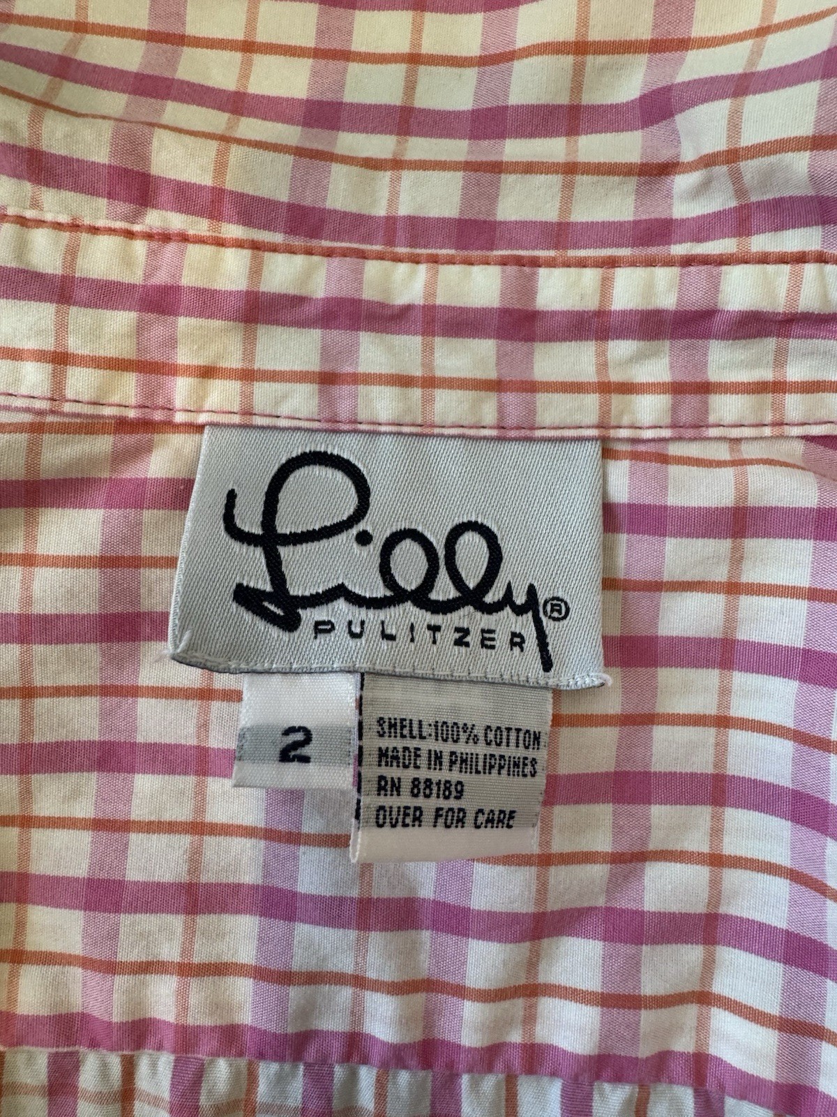 Lilly Pulitzer Blouse-Size 2-Pink Plaid-Button Down Top-White Label-Vintage