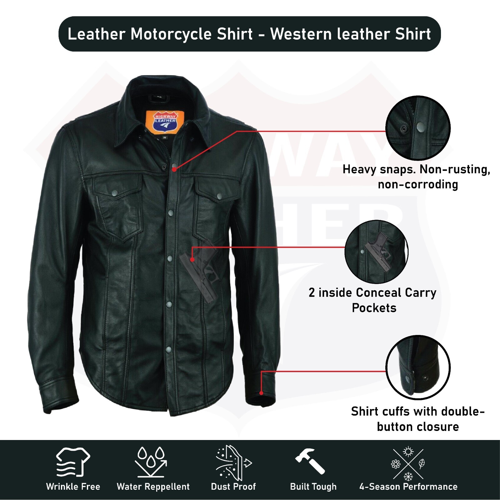Leather Motorcycle Shirt – Western leather Shirt – Lightweight SKU#HL10403BLACK